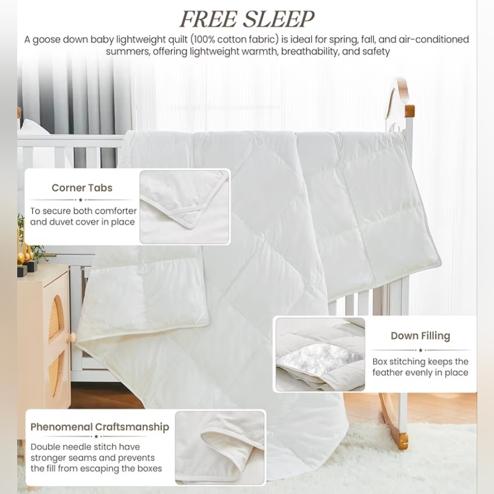 NIB Goose Down 750+ FP Crib Comforter Duvet Organic Cotton Toddler Size 41 X 48 - Picture 3 of 8